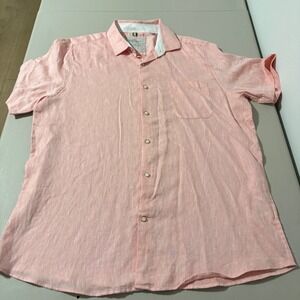 Bruno Positano Mens Short Sleeve Linen Blend Button Down Shirt Pink Size L